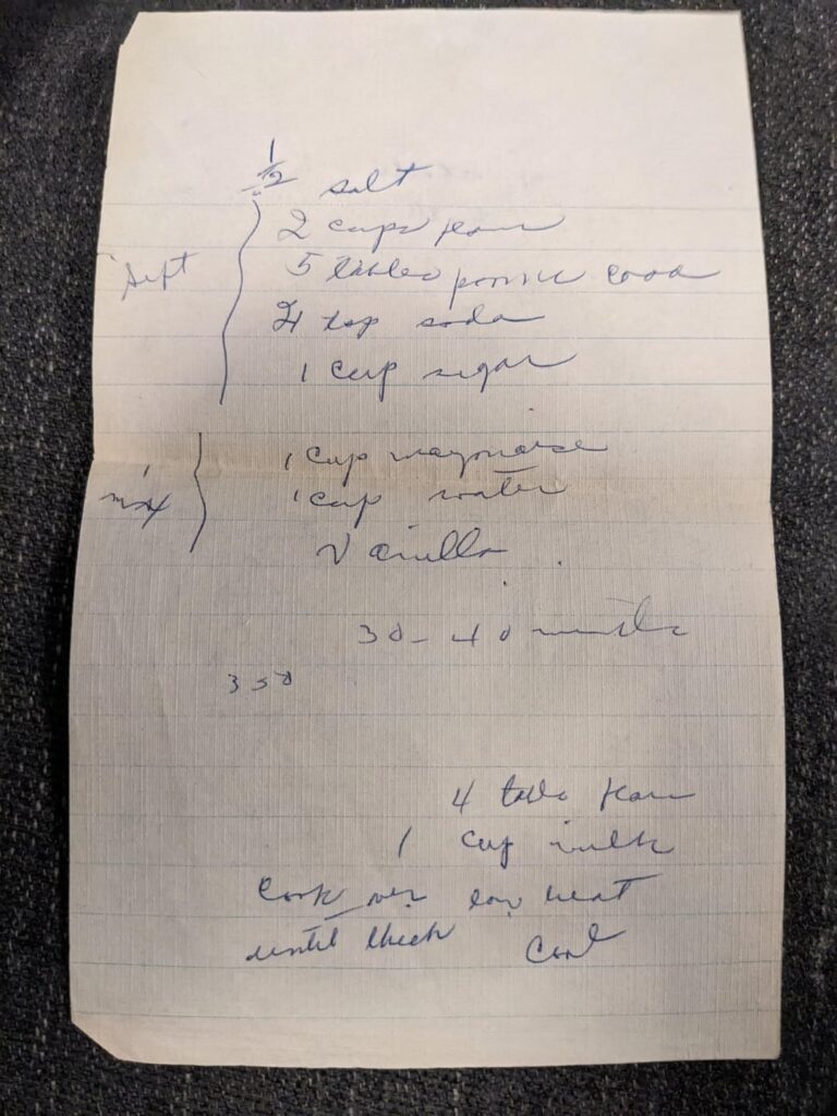 Found this in a 1940s cookbook, tucked in. I don't know what the third line is that I am sifting in