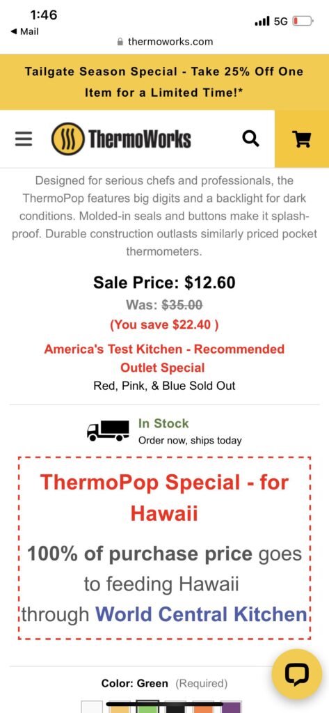Seriouseats' favorite thermometer (thermopop) is the cheapest I've ever seen