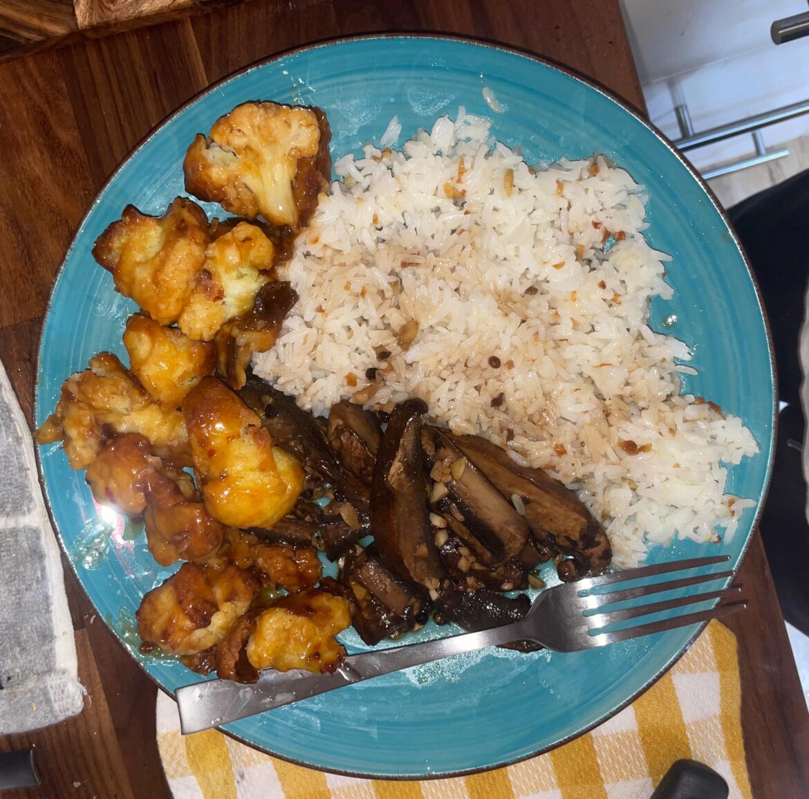 Mushroom Adobo, Garlic Fried Rice, And TJ’s Kung Pao Cauliflower Mushroom Adobo, Garlic Fried Rice, And TJ's Kung Pao Cauliflower