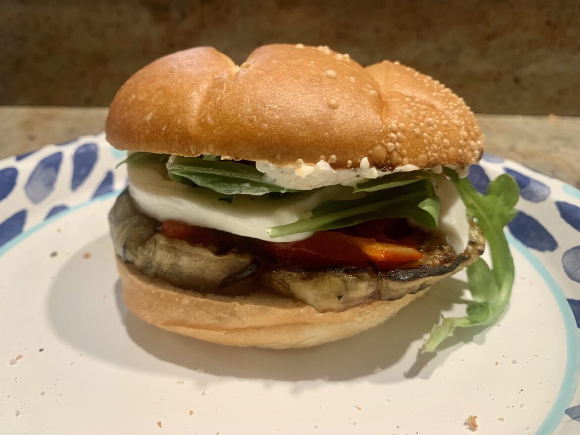 Grilled eggplant and red bell pepper with fresh mozzarella, arugula and garlic aioli. Is there a name for this kind of sandwich?