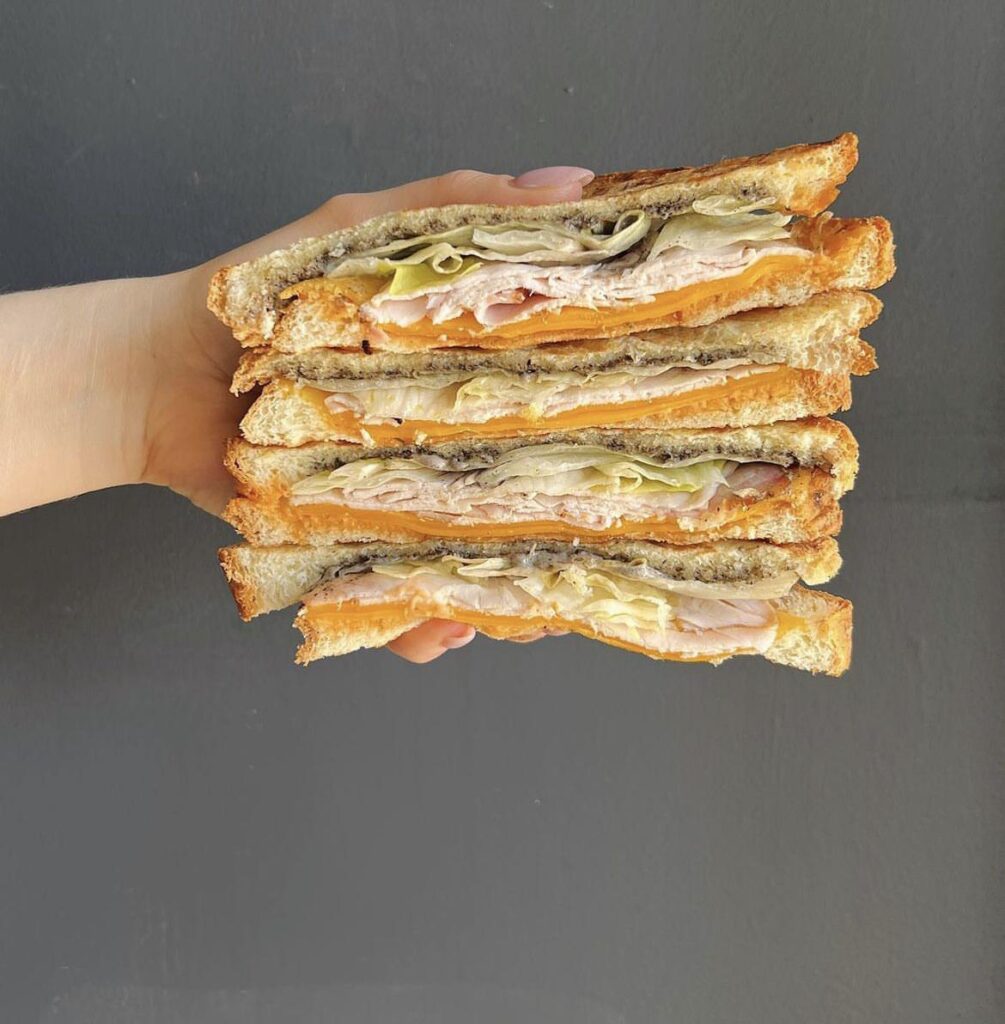 Turkey pastrami sandwich. We make it every morning