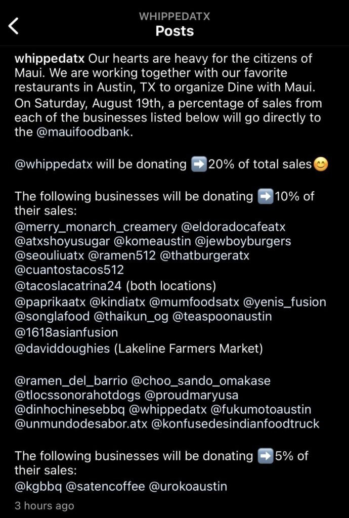 I know this was posted already but wanted to boost more. Restaurants donating portion of sales to Maui