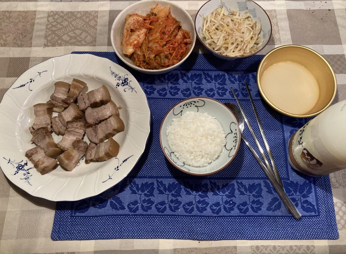 Bossam for one with the first homemade kimchi of the year