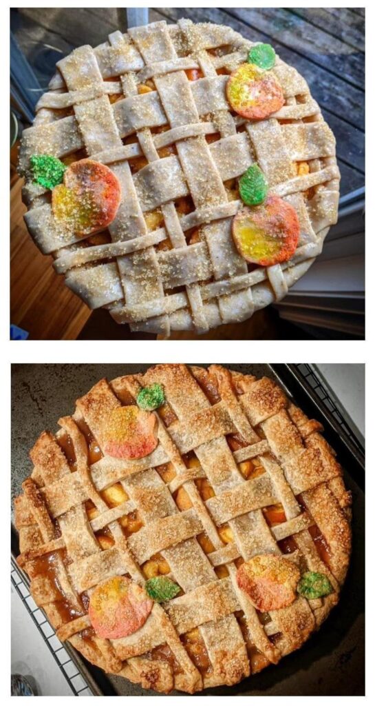 Cinnamon peach pie for my husband's birthday. A full basket of peaches went into this.