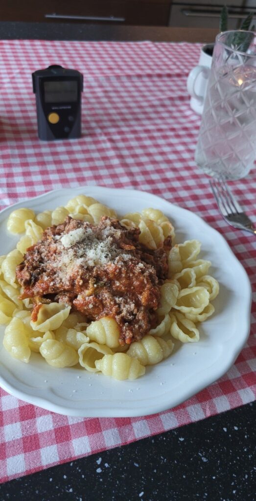 Gnocchi, Italian pasta sauce, minced meat and autumn chanterelles.