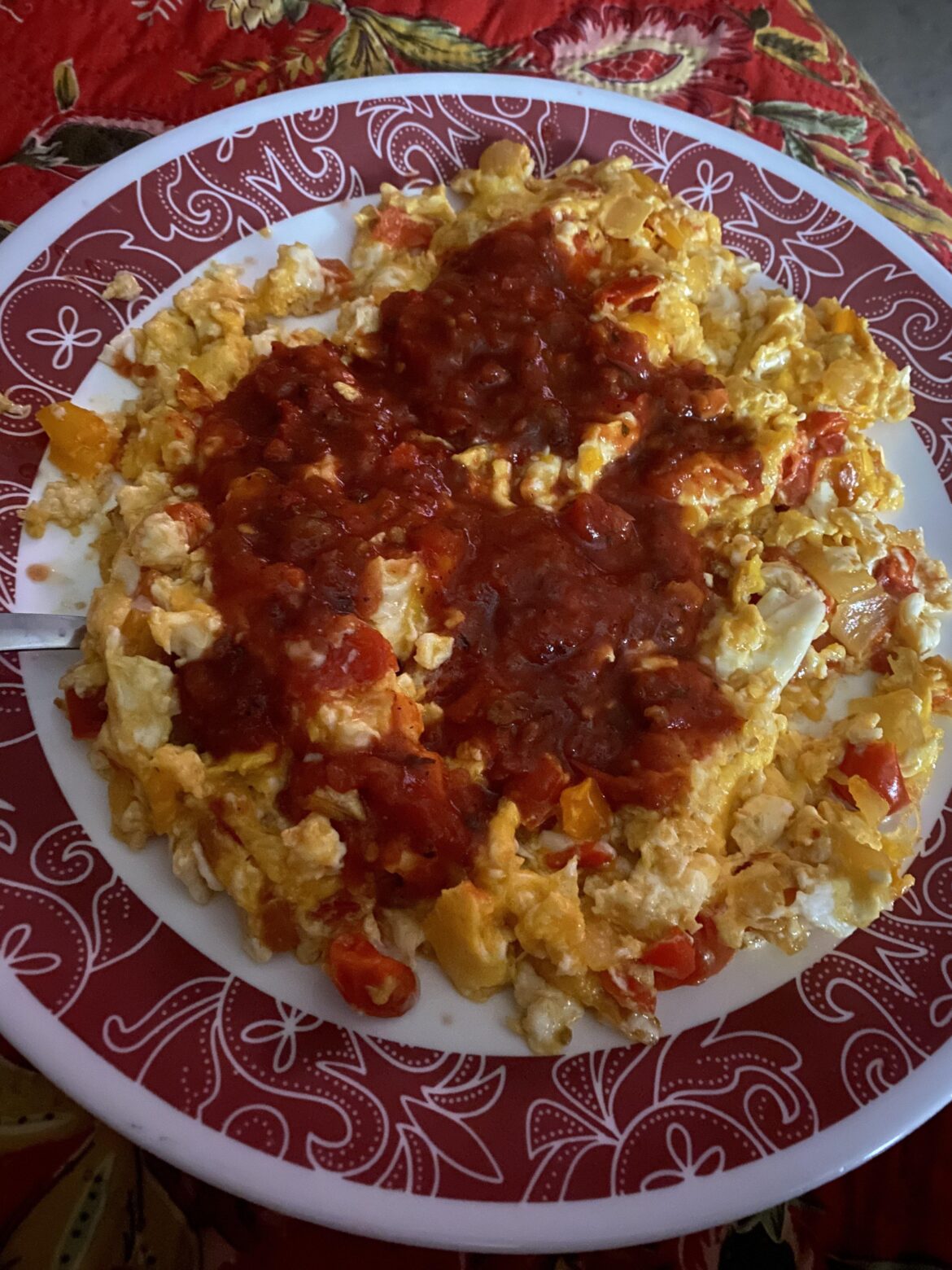 Couldn’t sleep the other night and was hungry, so naturally I made some scrambled eggs with some ghost pepper salsa on top.