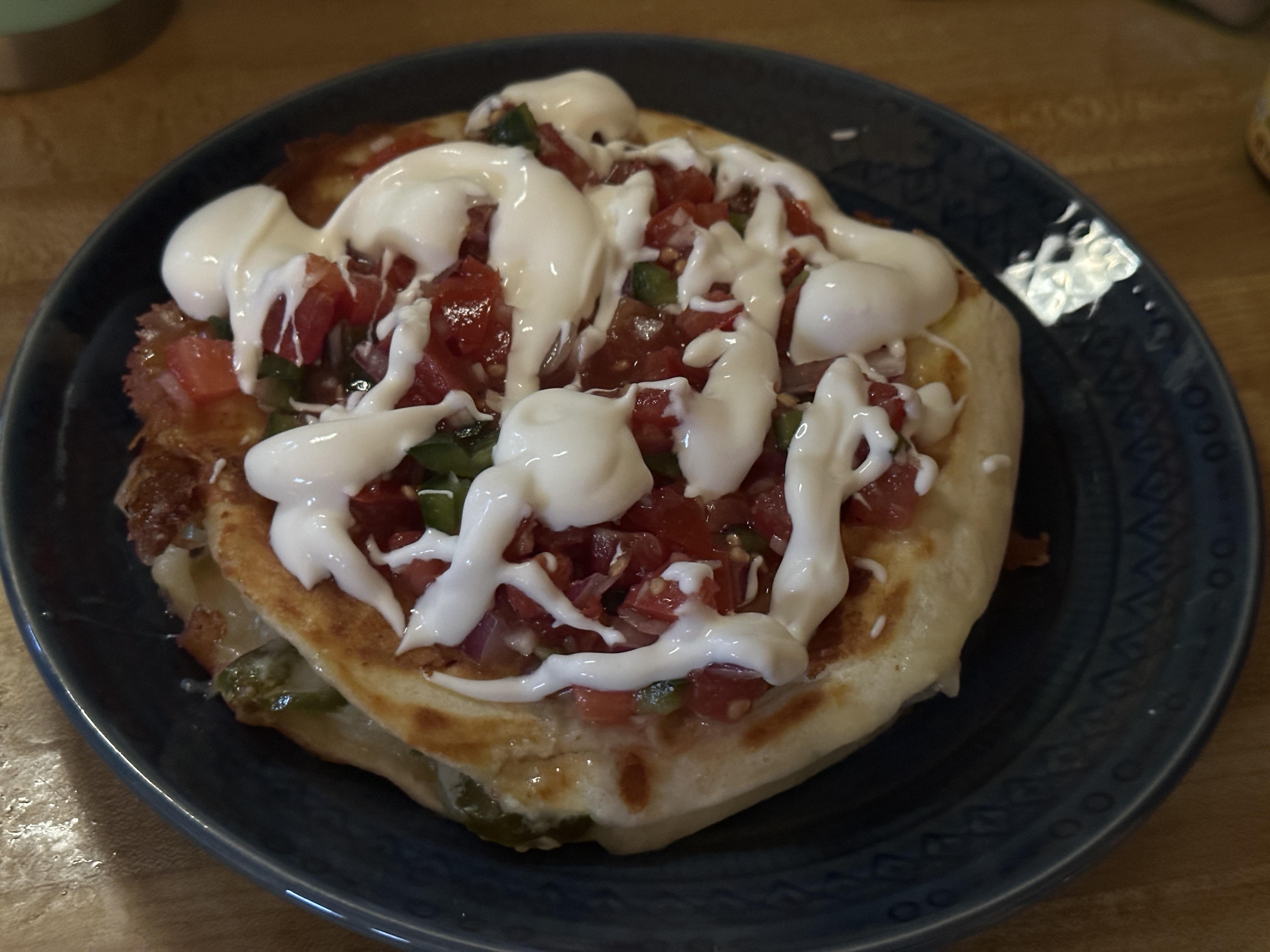 Ground chicken, pickled jalapeño & chihuahua cheese quesadilla pan