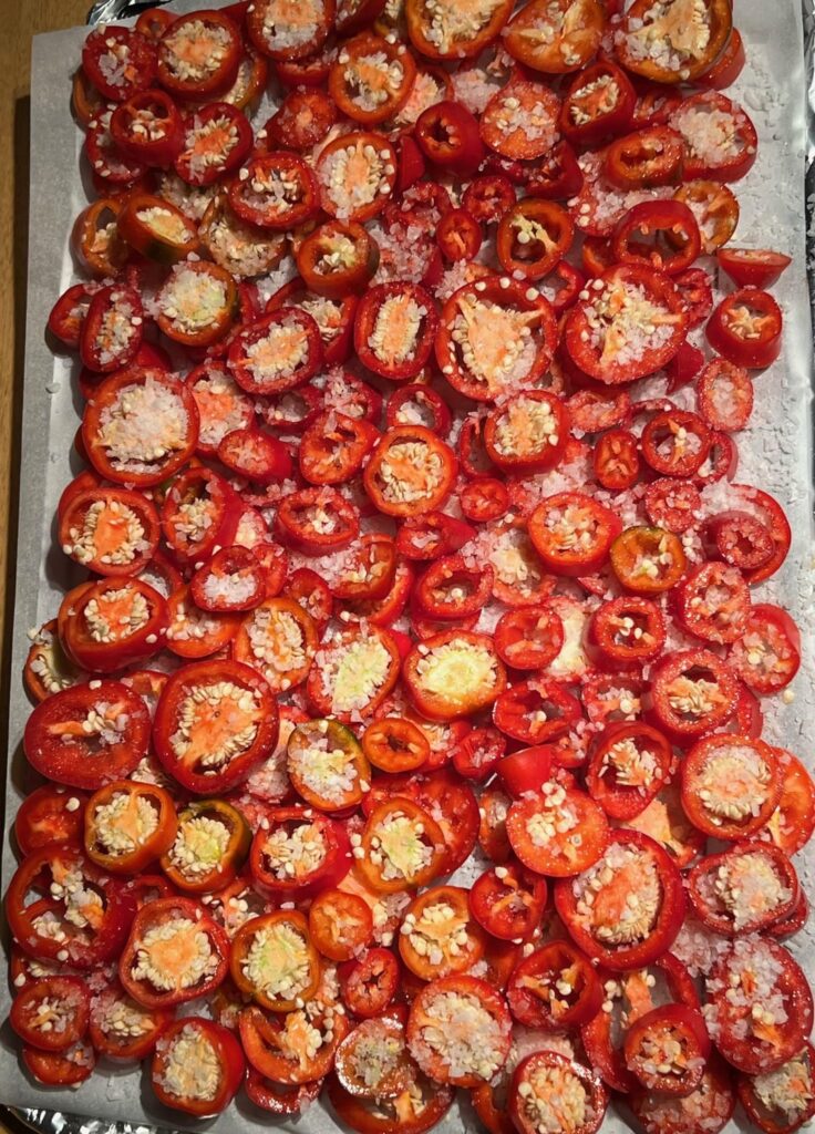 Fresno, Goria and Cherry homemade marinated peppers