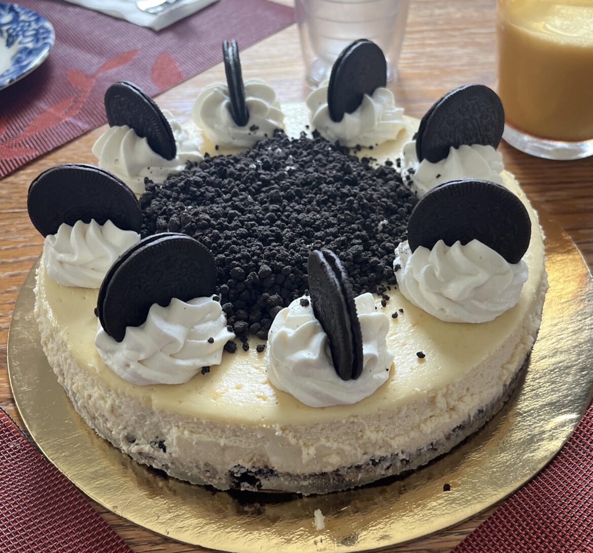 Homemade cookies and cream cheesecake