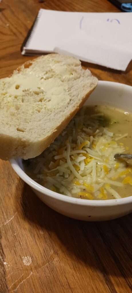 Potato soup and homemade white bread