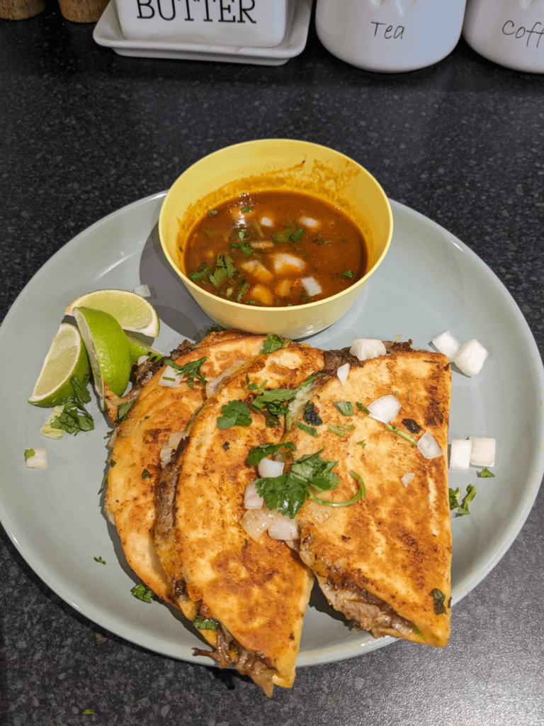 A Brits attempt at quesabirria tacos with broth