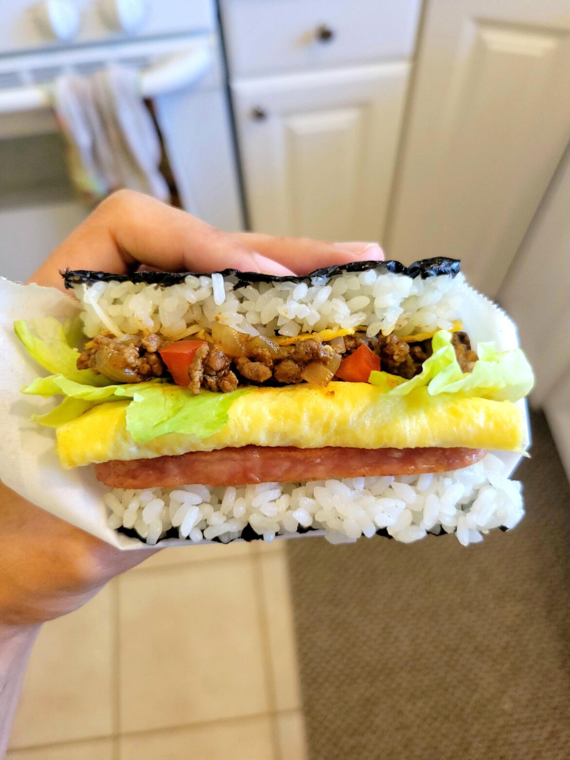 Okinawan-style Spam, Egg & Taco Rice Onigiri