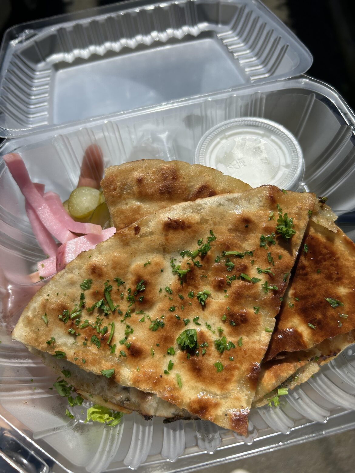 Fresh arayes (beef stuffed flatbread) from a gas station in SF