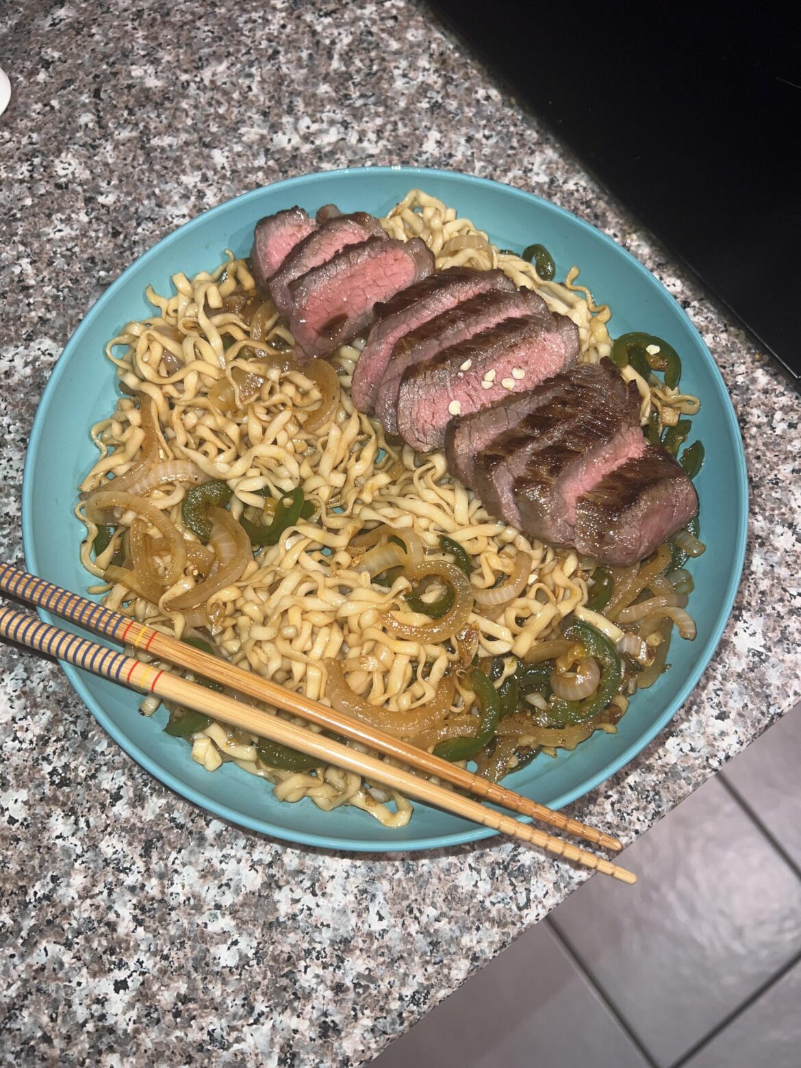 Picanha Steak with spicy soy noodles