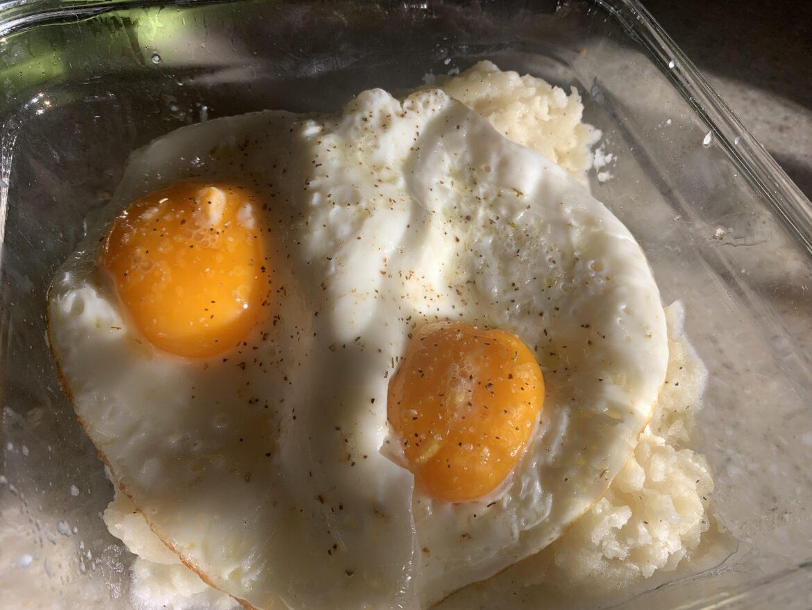 Leftover buttery mashed potatoes with eggs