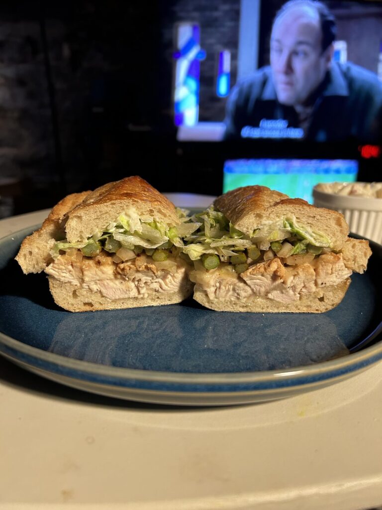 Rotisserie chicken, asparagus, provolone