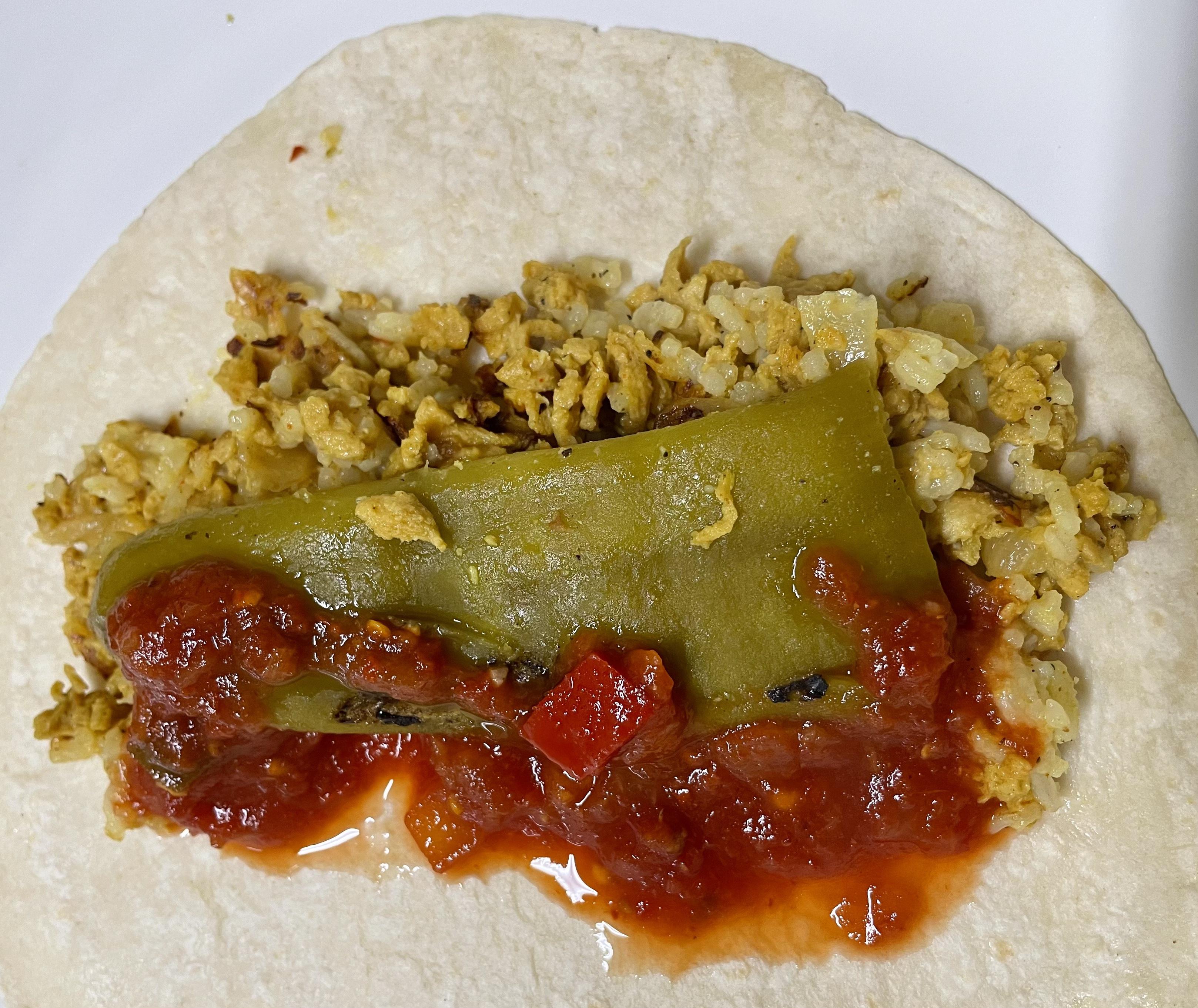 Meatless Grounds (Trader Joe's Pea Protein) Green Chile Burrito with