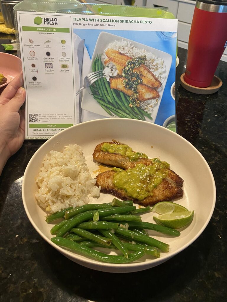 Week 2, Meals 3 & 4: Tilapia w/Scallion Sriracha Pesto & Cherry Balsamic Chicken