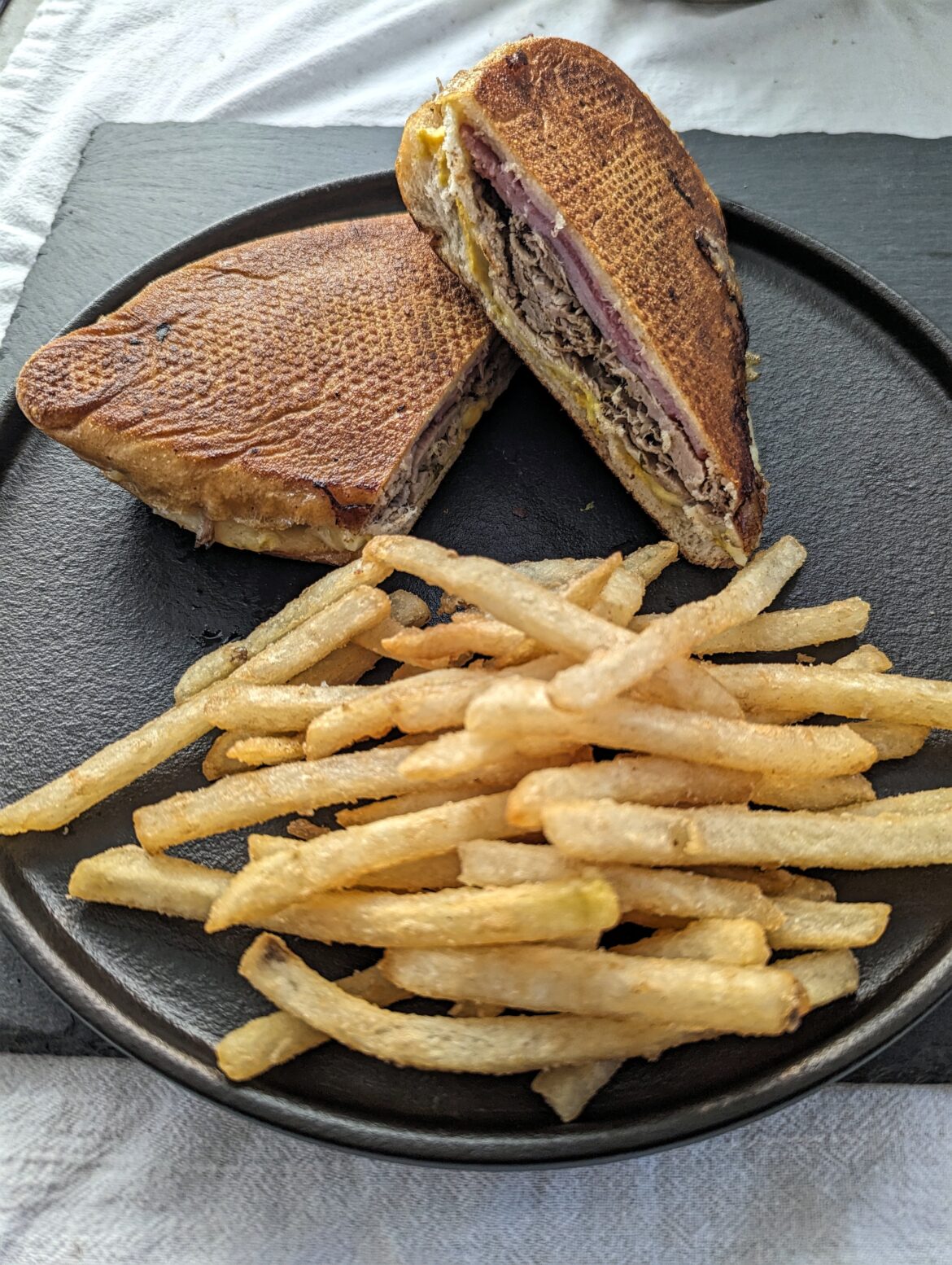 Cuban sandwich with leftover pork carnitas