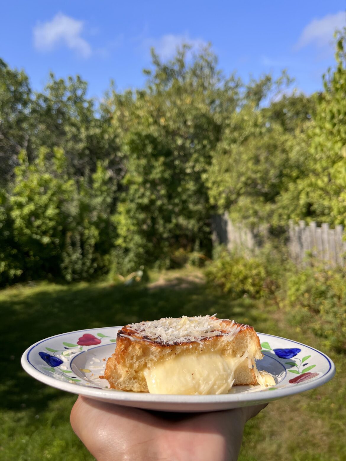 Triple cheese sando with cafe de paris butter and a little bit of mustard. Sourdough bread from the local bakery.