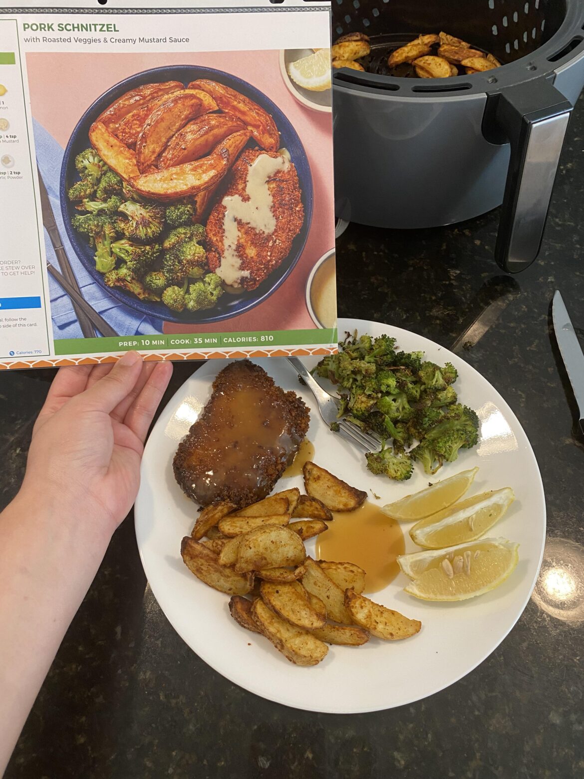 Hello Fresh Week 2, Meal 2: Pork Schnitzel with Roasted Veggies & Creamy Mustard Sauce