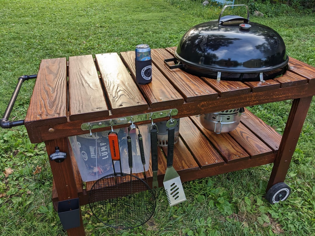 Upgraded the old weber kettle with a grill table build! Dining and