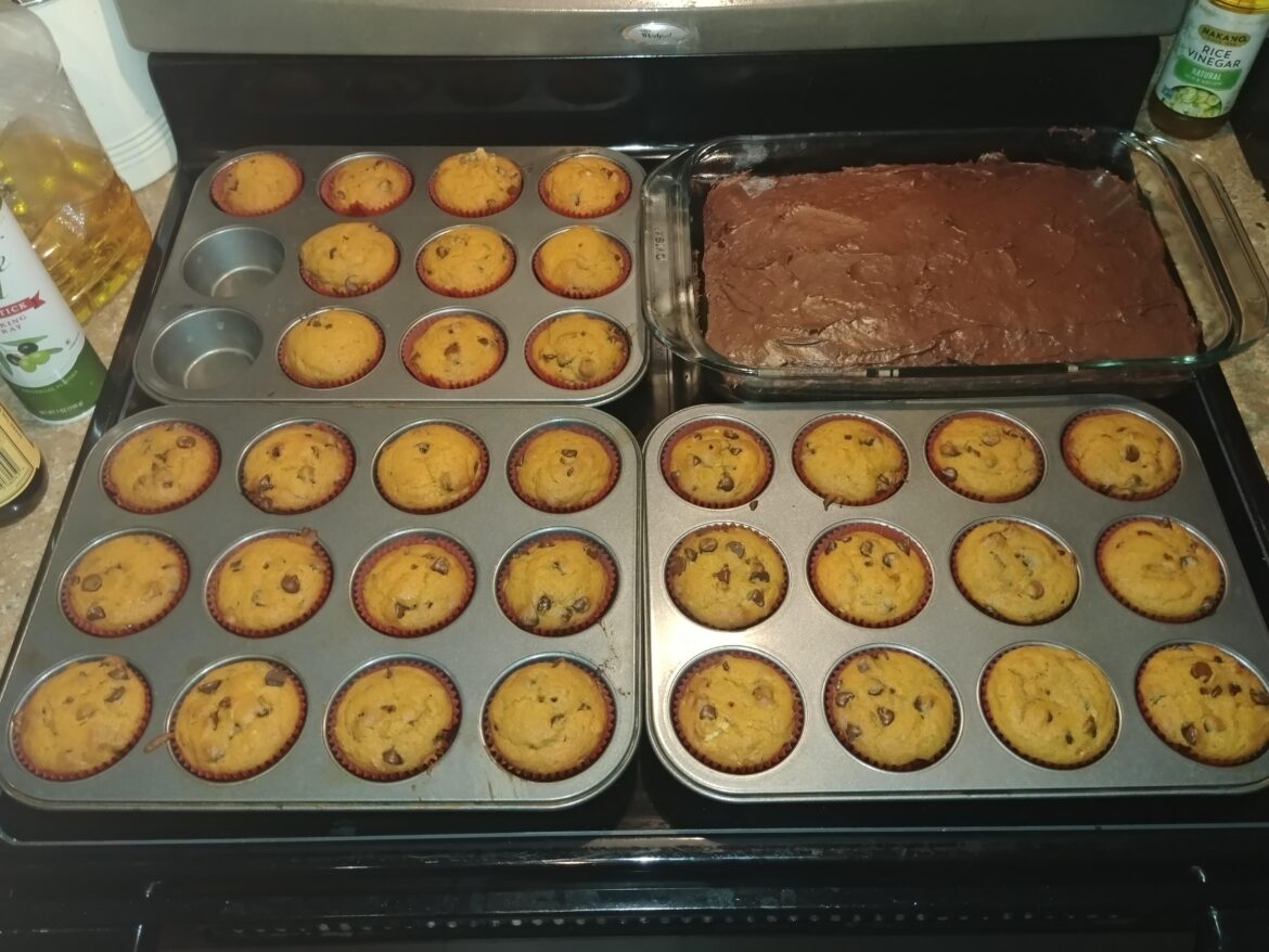 Chronic illness can't keep me down, boxed cake mix and pumpkin/chocolate chip muffins.,muffin Recipe link in comment.