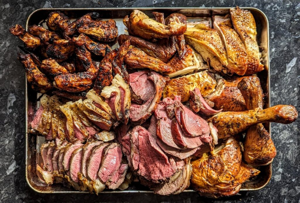 A mixed tray of slow and low smokey meats