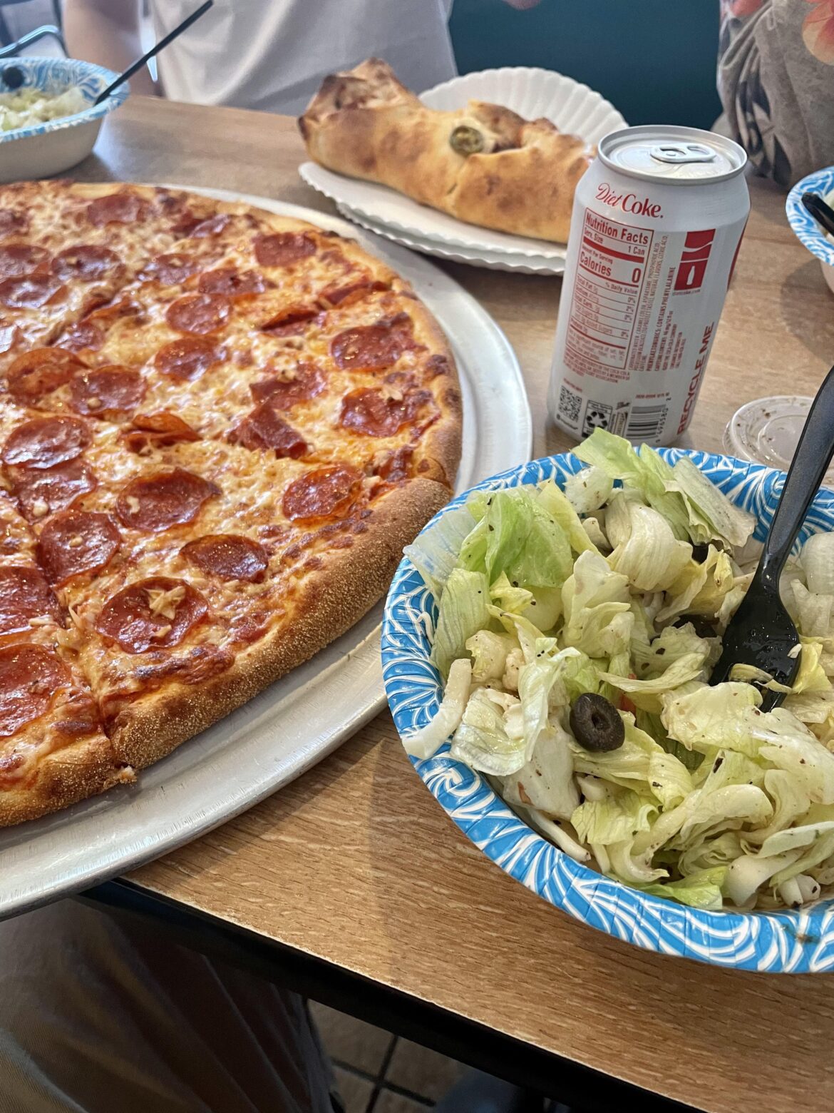 Bonello’s garlic pepperoni za, meatball happy roll, and garden salad. One of the finest NY slices around.