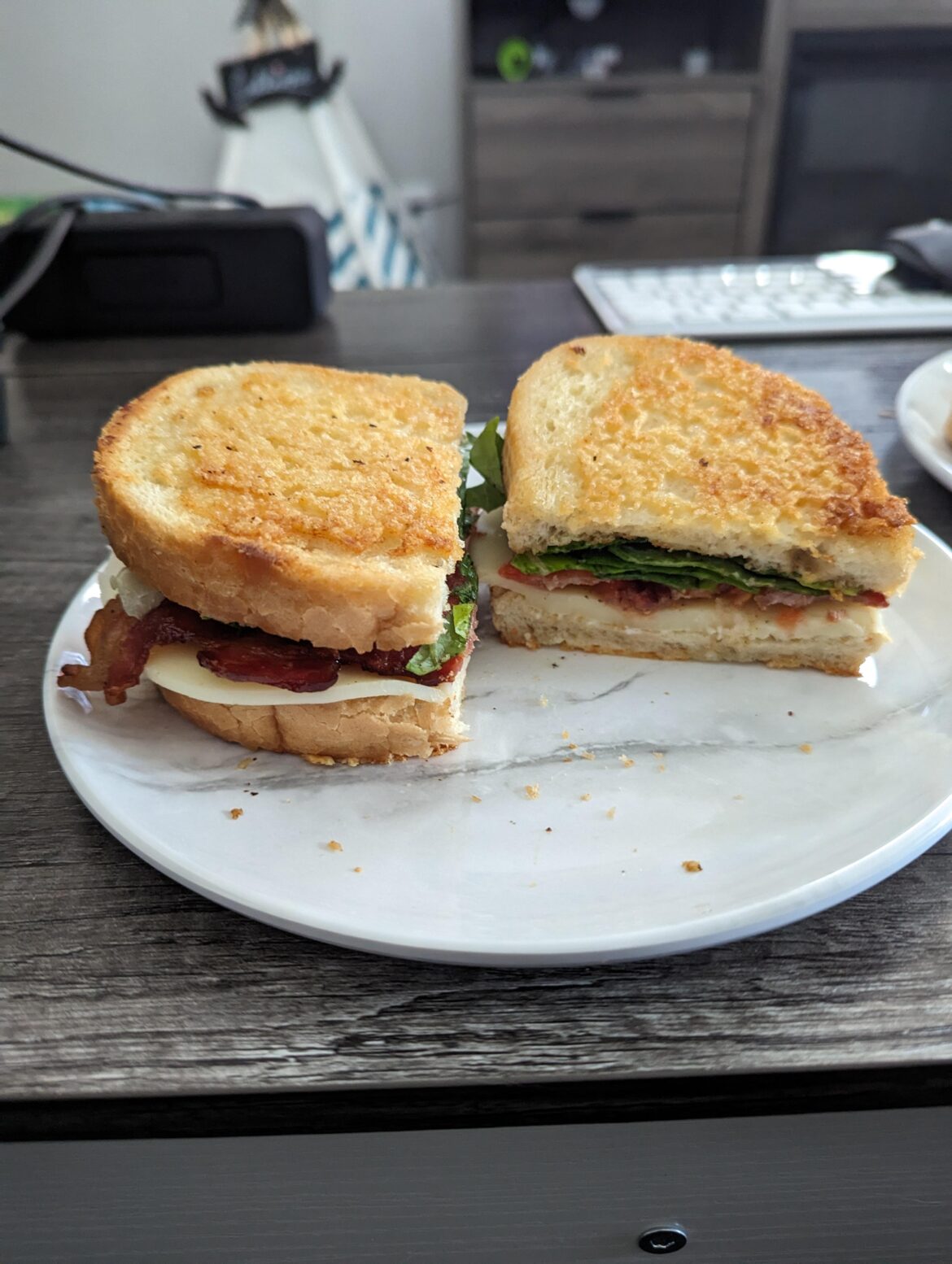 BLT on mancini's bread with a Parm crust.