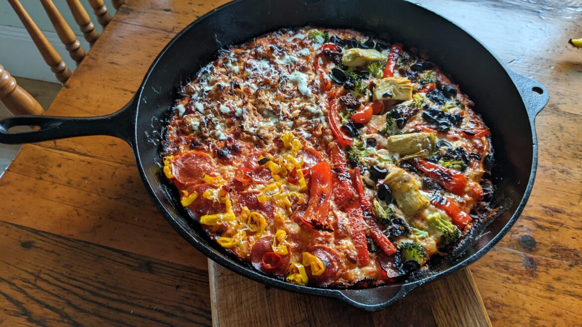 Kenji's Foolproof Pan Pizza in my largest Cast Iron Pan (15 in)