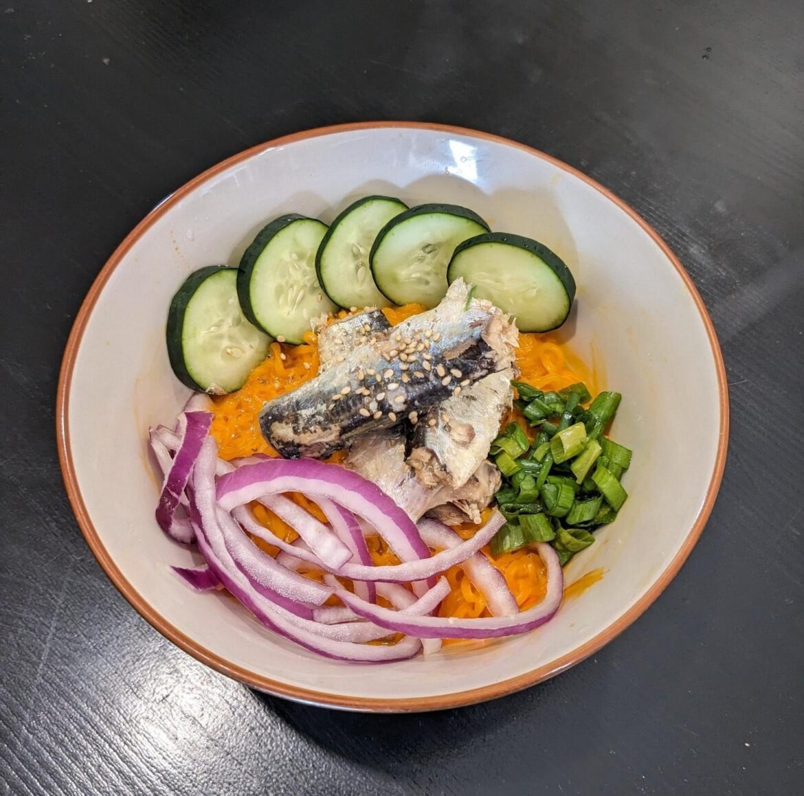 Sardines on top of instant ramen + mac and cheese powder