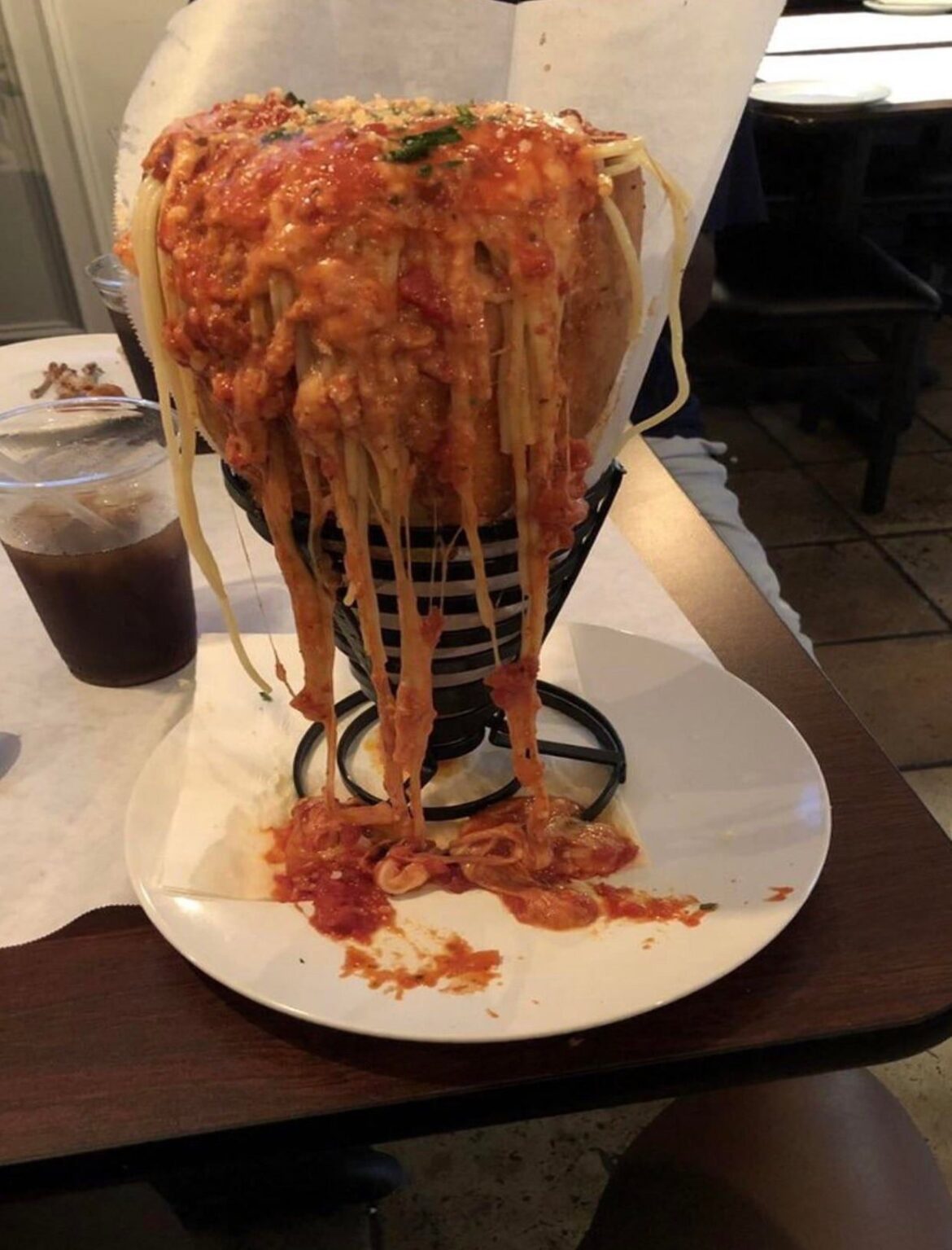 Spaghetti bolognese in a bread cone