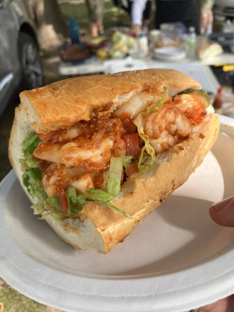Made some Shrimp poboys for the packers saints tailgate at lambeau today. Cajun shrimp, lettuce, tomato, spicy pickles, mayo, & hot sauce