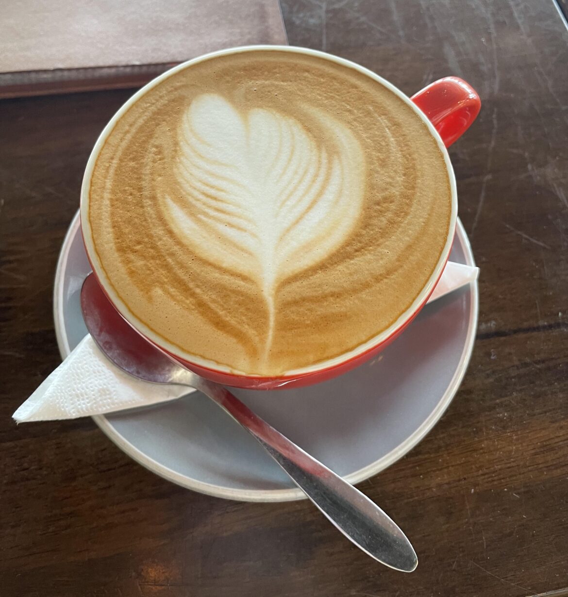 Latte at my local cafe. Coffee settles my soul.