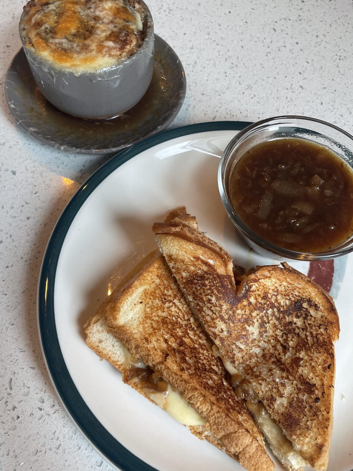 Simple grilled cheese and French onion soup