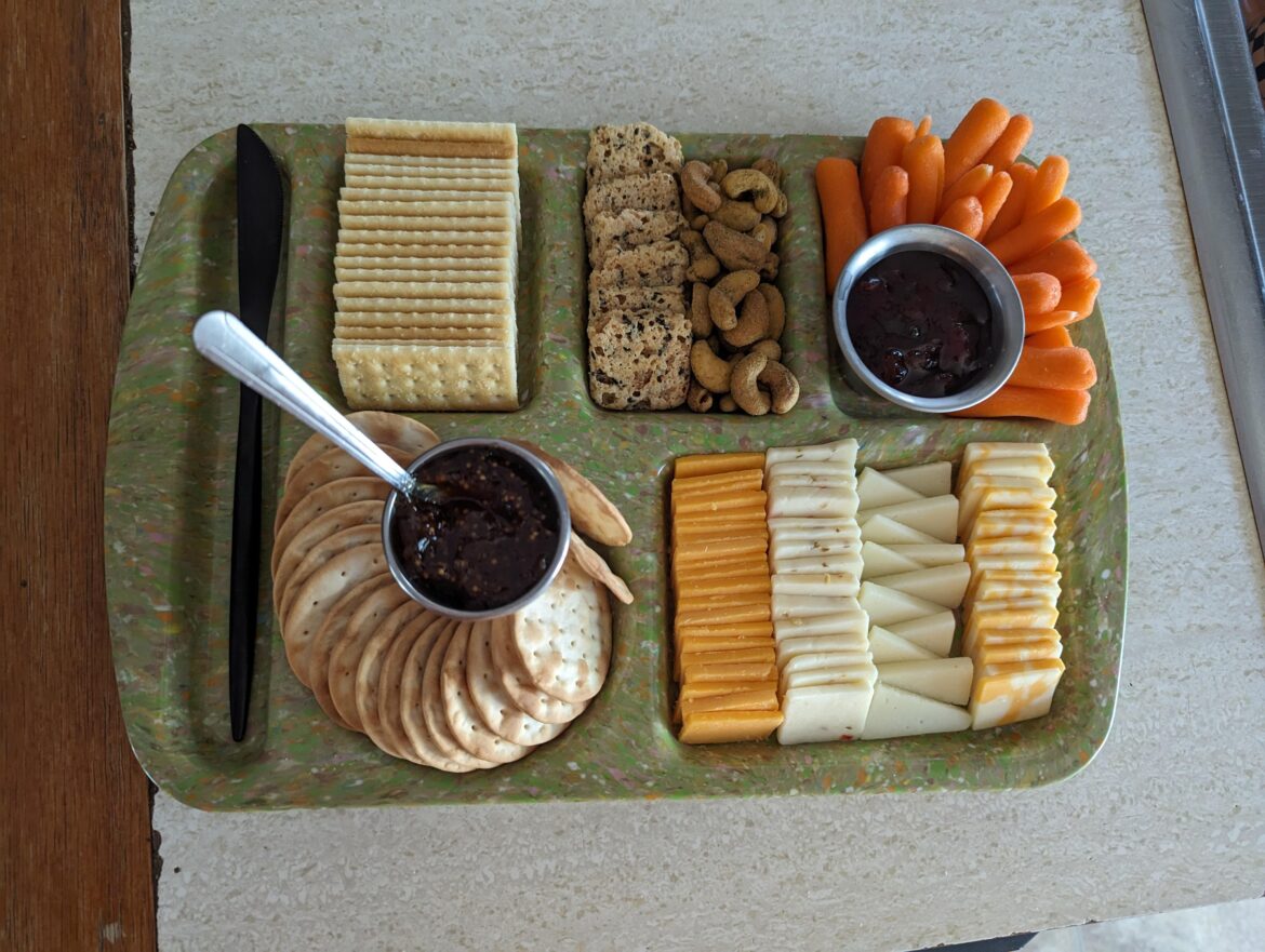 Old lunch tray is the perfect cheese board.