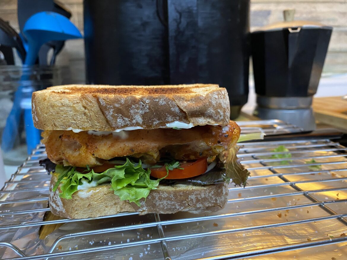 Money shot of my chicken sandwich the other night