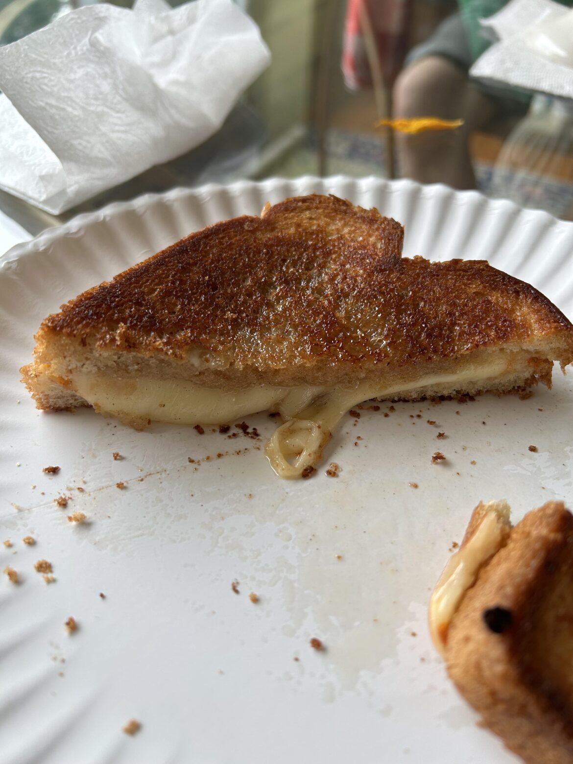Grilled Muenster on honey wheat bread, with cinnamon honey butter inside, butter and Mayo outside