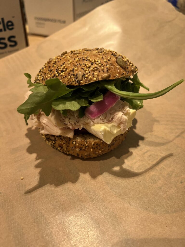 Made a coworker a turkey, Brie, arugula, figs, and pickled onions sandwich