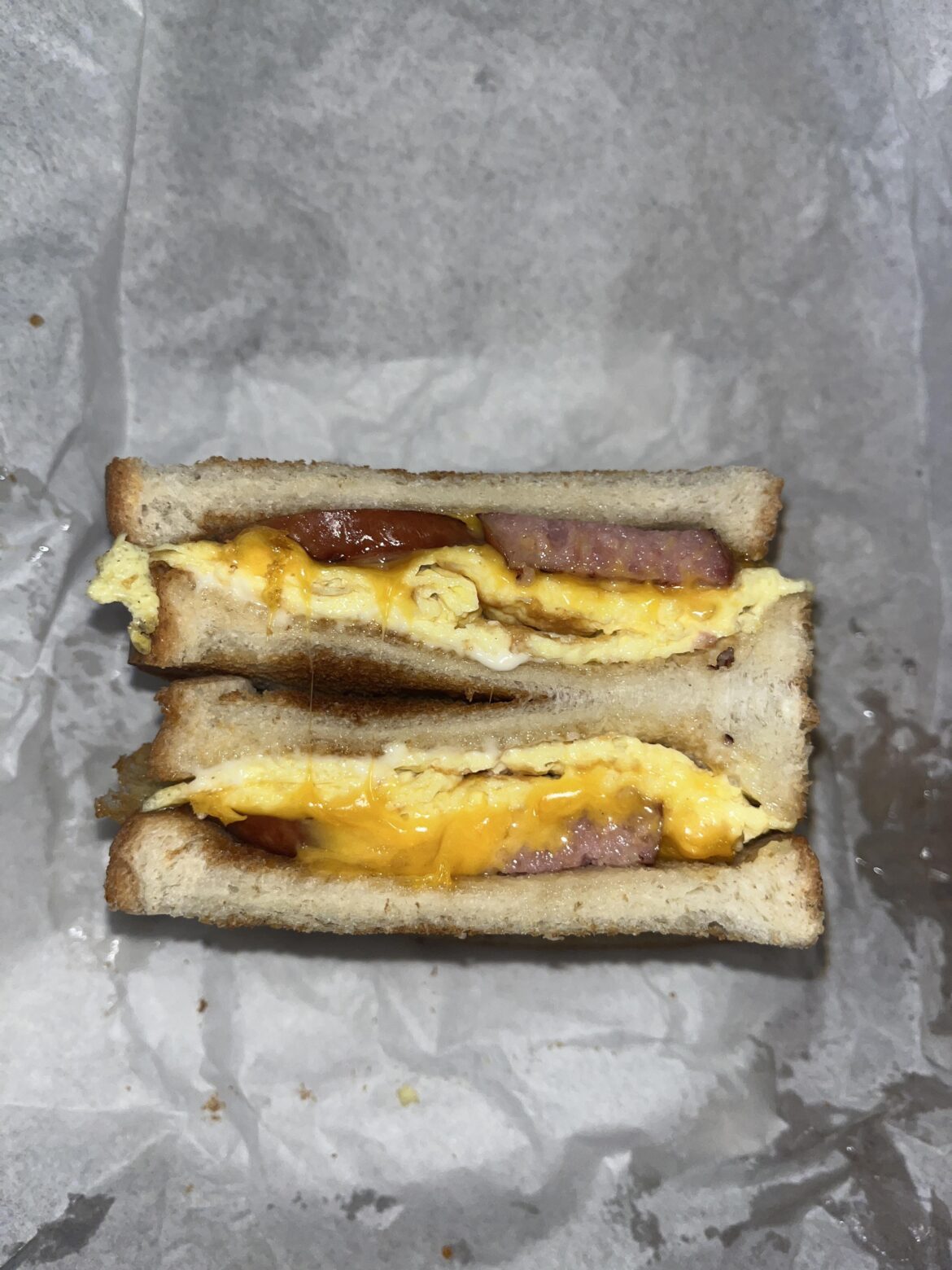 Sausage, egg & cheese on toast at my local donut shop - Rosemead Donuts - $7