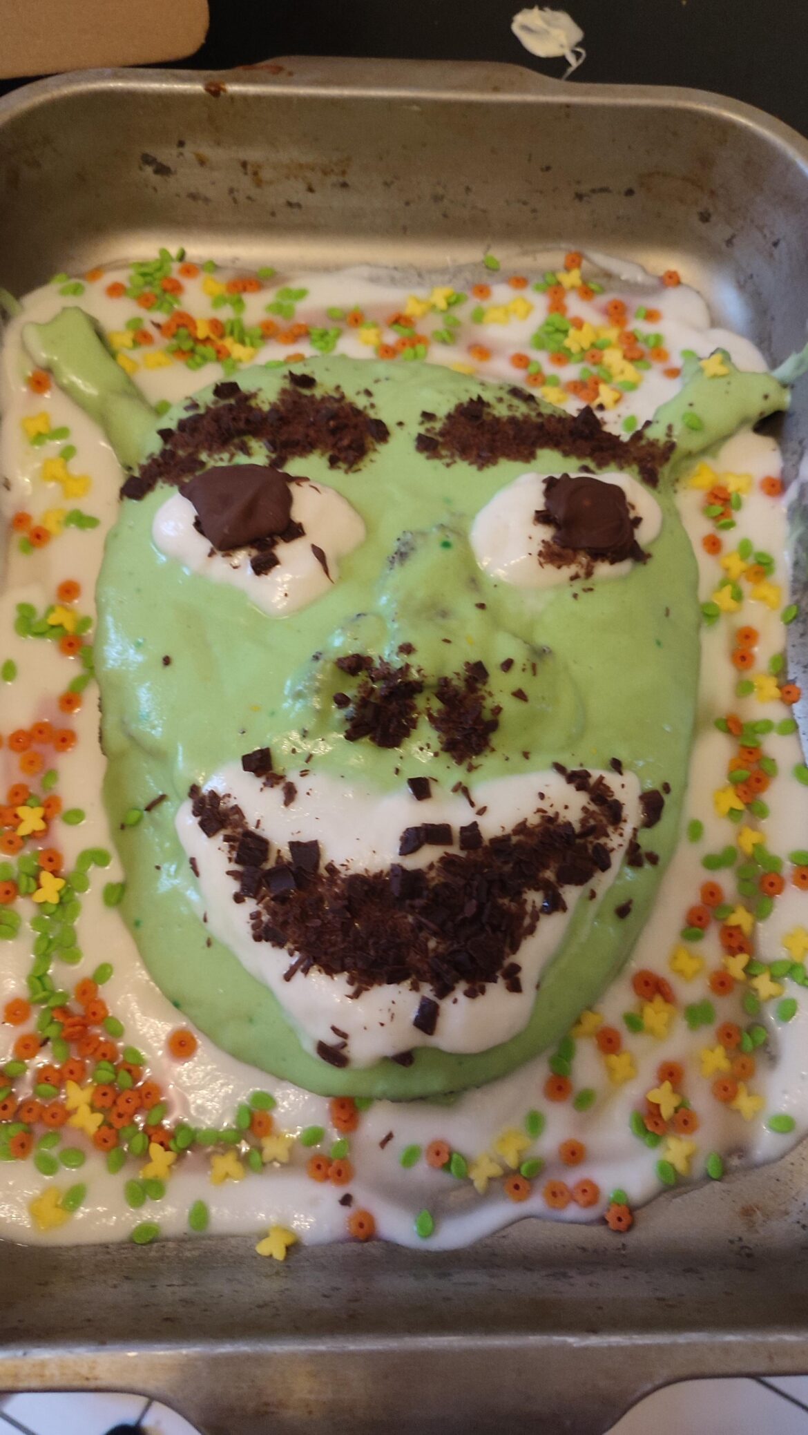 My Gf mad a Shrek themed cake for our friends birthday