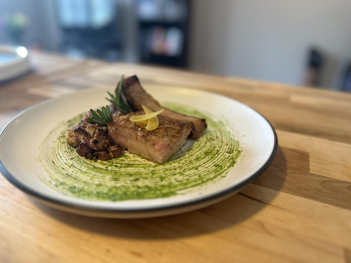 Pork with cauliflower, rosemary, poblano.