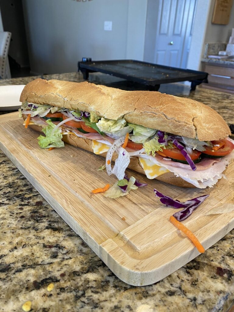 Made a beautiful sun for me and my wife, just for the Cardinals to let me down again. Peppered Turkey, honey ham, Colby-Jack cheese, lettuce, tomato, cucumber, onion, Duke’s and spicy brown mustard