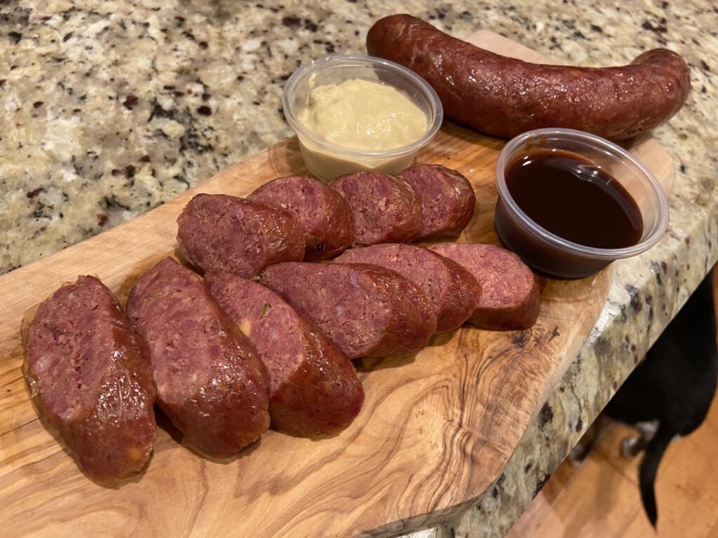Homemade cheddar jalapeño sausage from brisket trim