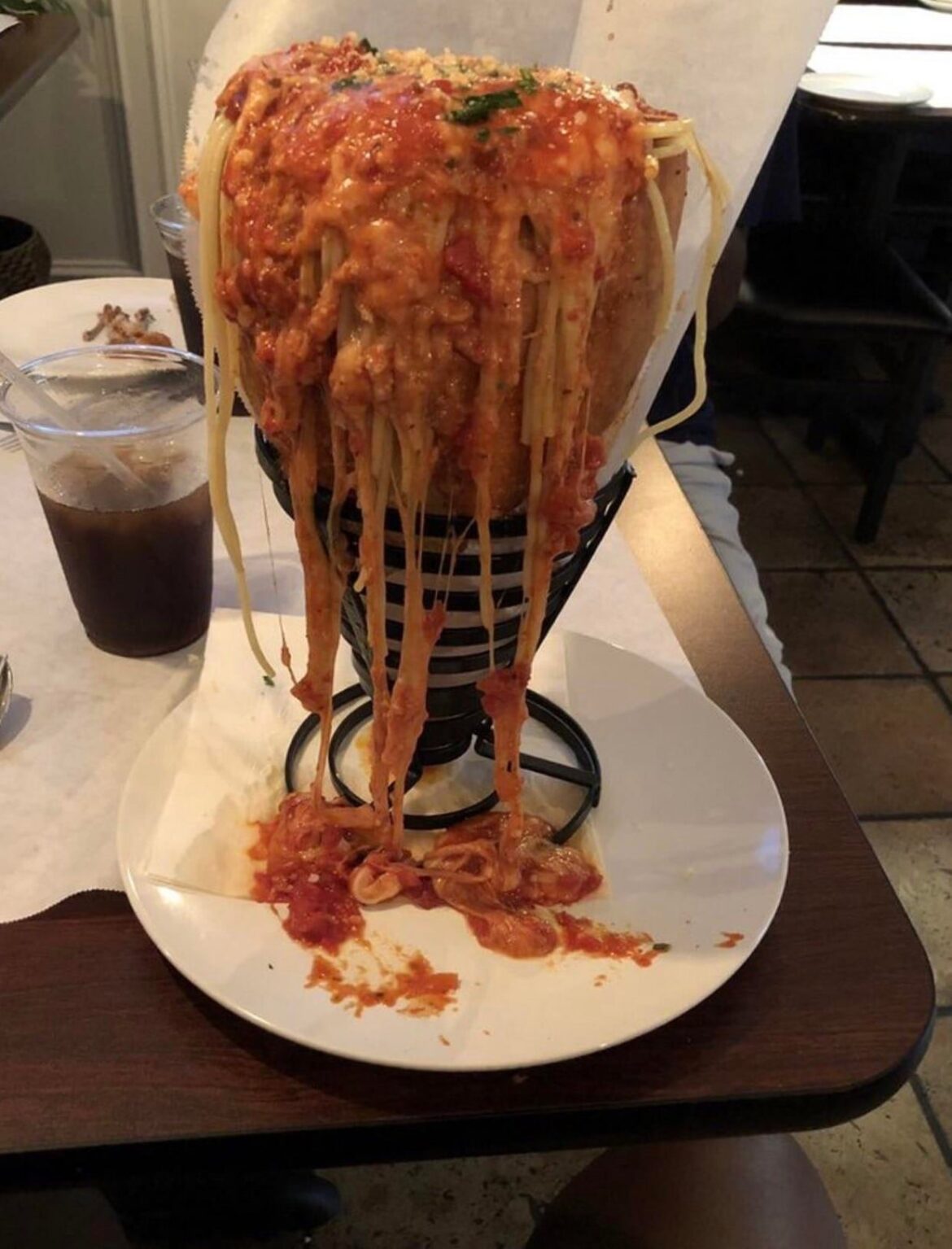 Spaghetti bolognese in a bread cone