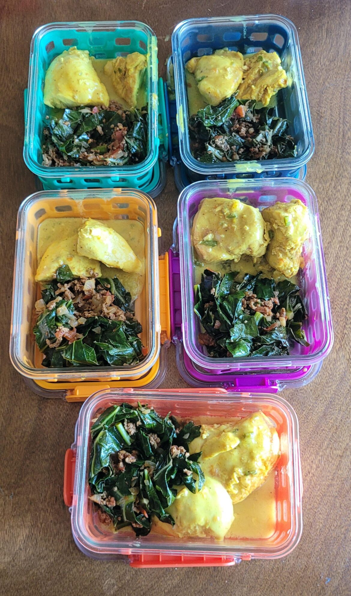 Lunches for this week set: Kuku Paka with Sukuma Wiki.