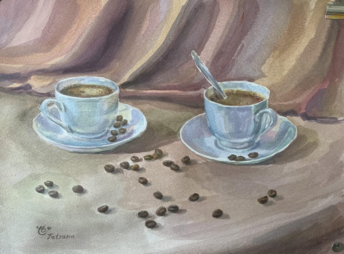 A coffee themed watercolor painting