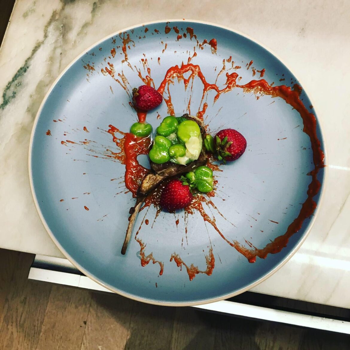 Lamb chop/Smoked strawberry borracha/Fava bean/jalapeño simpl(e) syrup