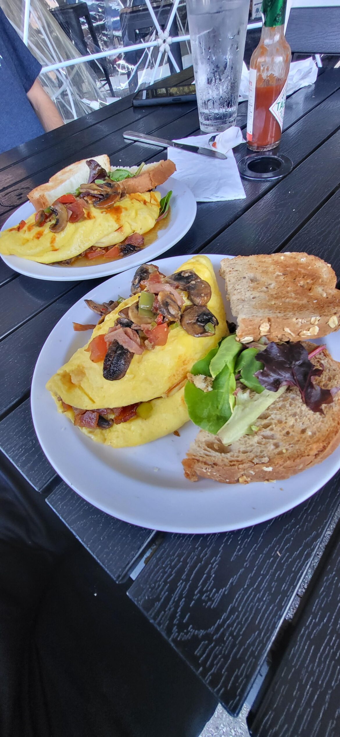 A couple of loaded omeletes from Grits and Eggs Breakfast Kitchen in Atlanta